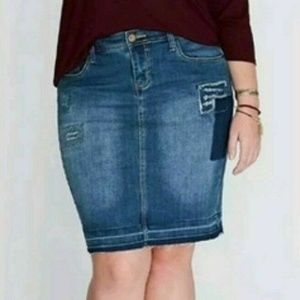 NWT Womens LANE BRYANT Denim Frayed Skirt On-Trend